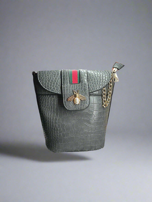 Queen Bee Grey Striped Purse